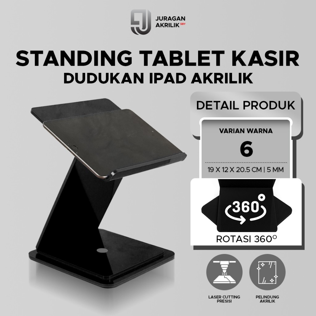 Standing Tablet Kasir Akrilik 5mm | Dudukan iPad & Tablet Meja Kasir | Stand POS Premium     Berkual