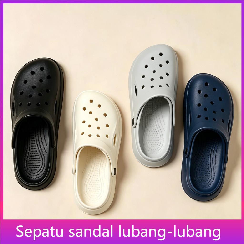 Sepatu Clogs Pria Warna Polos Abu Hitam Krem Biru Bahan Lentur Anti Slip Sandal Santai Luar Rumah Cr