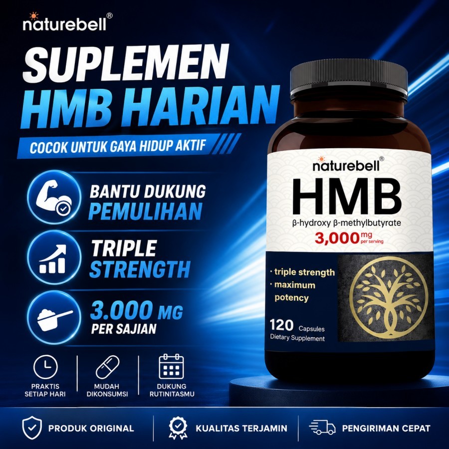 HMB Naturebell 3000mg 120 Kapsul Suplemen Gym Fitness Calcium HMB Bantu Dukung Pemulihan Otot Stamin