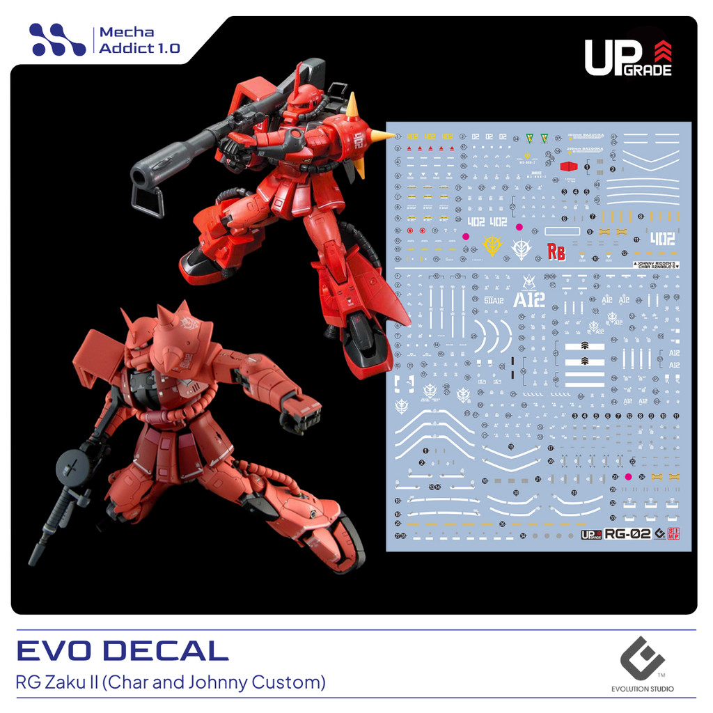 Water Slide Decal RG Zaku II Char Aznable + Johnny Ridden Zaku II by EVO SIMP
