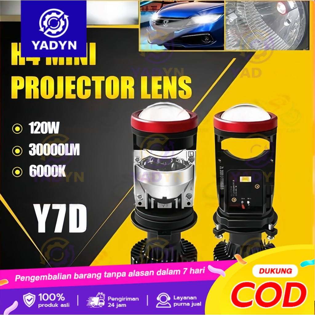 COD Projie Led Mobil Mini Projie Y7D H4 Mobil Super Terang Lampu Led Mobil Utama Kabut Headlamp Lamp