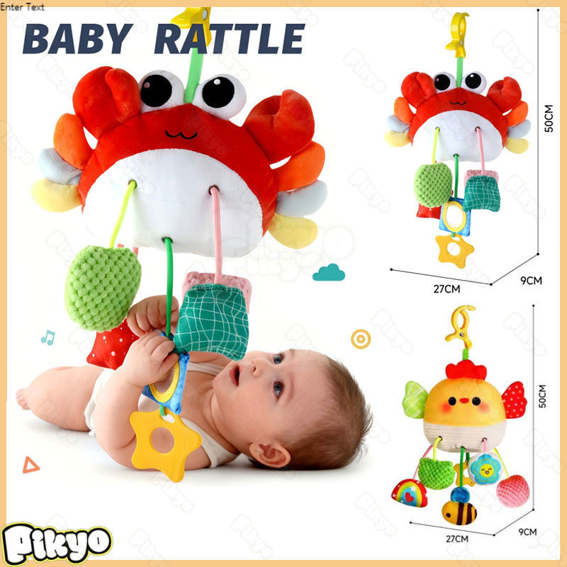 PIKYO Mainan Gantung Stroller 8in1 Bayi | Crab Rattle Teether Tarik Suara | Soft Toy Motorik Sensori