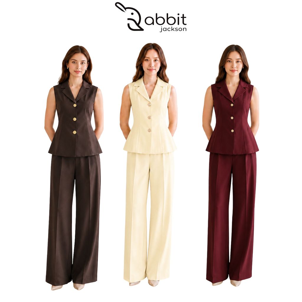 Rabbit Jackson - Setelan Vest Celana Highwaist Kendall Pants Kulot & One Set Rompi Wanita Bahan Semi