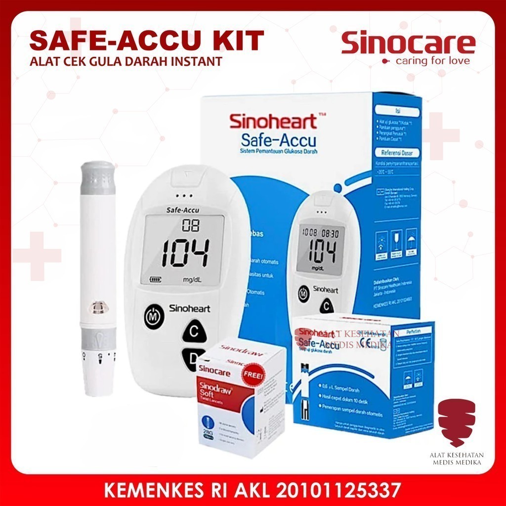 Sinocare Safe-Accu Alat Cek Gula Darah Test Uji Glucose Safe Accu Sinoheart
