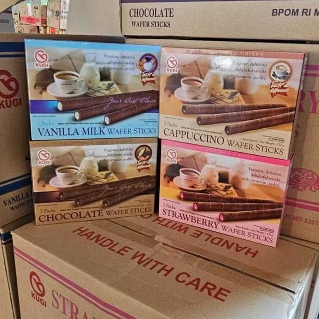 BOX 120GR - KUGI WAFER STICK COKLAT - VANILA - STROBERI - CAPUCINO