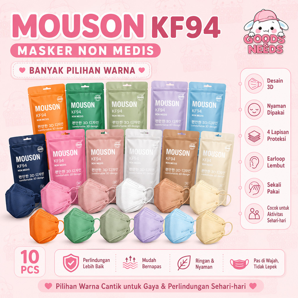 A7A G&N MAKSER KF94 MOUSON / ONCARE 4PLY ISI 10 PCS BERBAGAI WARNA TRANDING