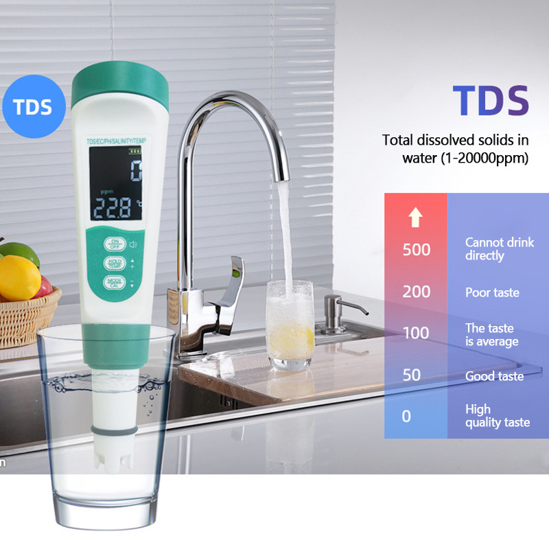 COD 5 In 1 PH Meter Water Quality Tester TDS Pena Penguji Kualitas Air dengan Fitur Siaran Suara dan