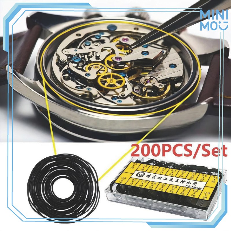 200PCS O Ring Gasket Karet Jam Tangan Assorted Size Untuk Ganti Seal Kedap Air Case Back Crown Pushe