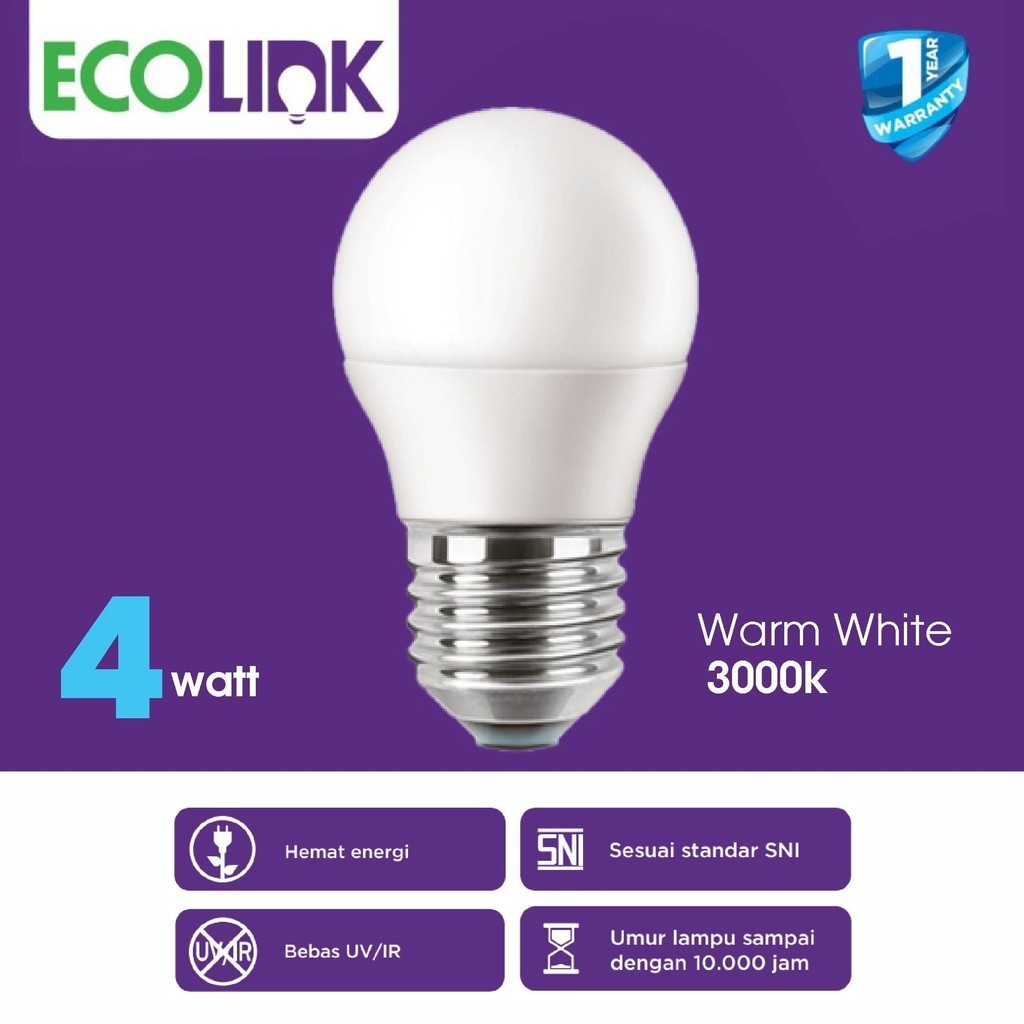 ECOLINK LED BULB 4W 3000K P45 E27/5W 6500K E27/7W/9W/11W/ 15W/ 19W