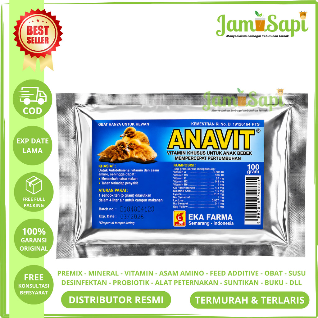 ANAVIT 100 GRAM EKA FARMA - Vitamin Anak Bebek Itik Mempercepat Pertumbuhan - Vitamin DOD Anak Bebek