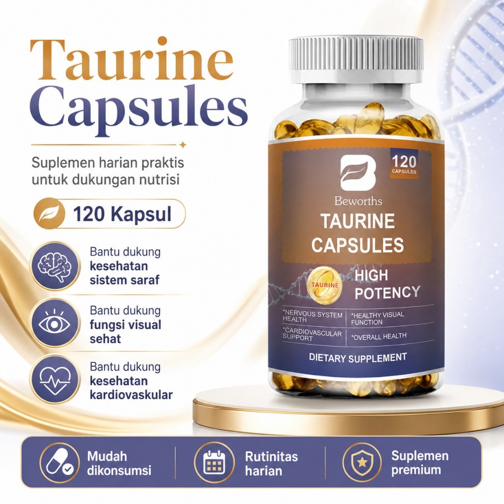Beworths Taurine 120 Kapsul Suplemen Asam Amino Dukung Energi Saraf Jantung dan Performa