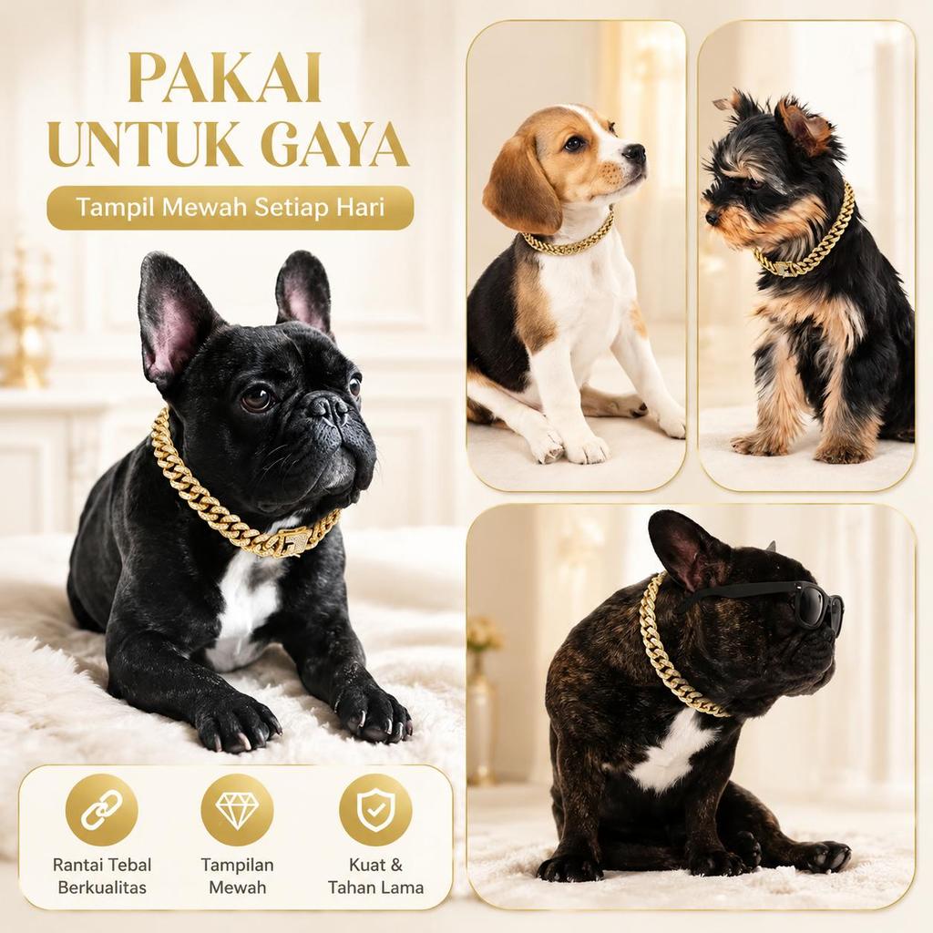 Kalung anjing perak, kalung anjing rantai Kuba berlian, kalung anjing, rantai kucing logam, kalung h