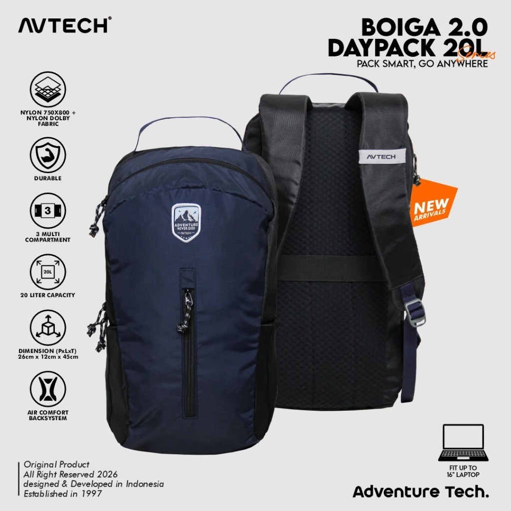 AVTECH - Tas Ransel Daypack Laptop Harian Sekolah Kerja Travel Bag Lifestyle 20 Liter - BOIGA 20