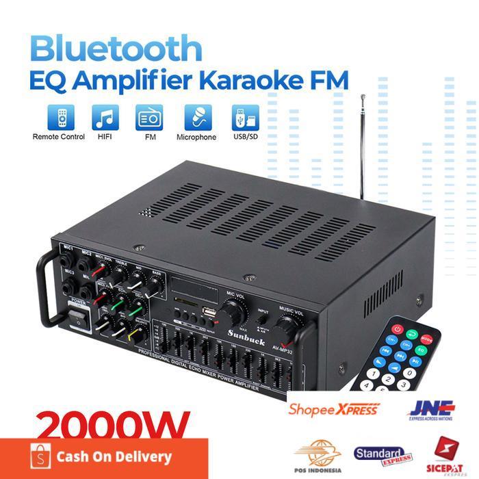 Audio Amplifier Home Theater Karaoke Bluetooth EQ FM Radio 2000W - Sunbuck AV-326BT & AS-336BU - AV-