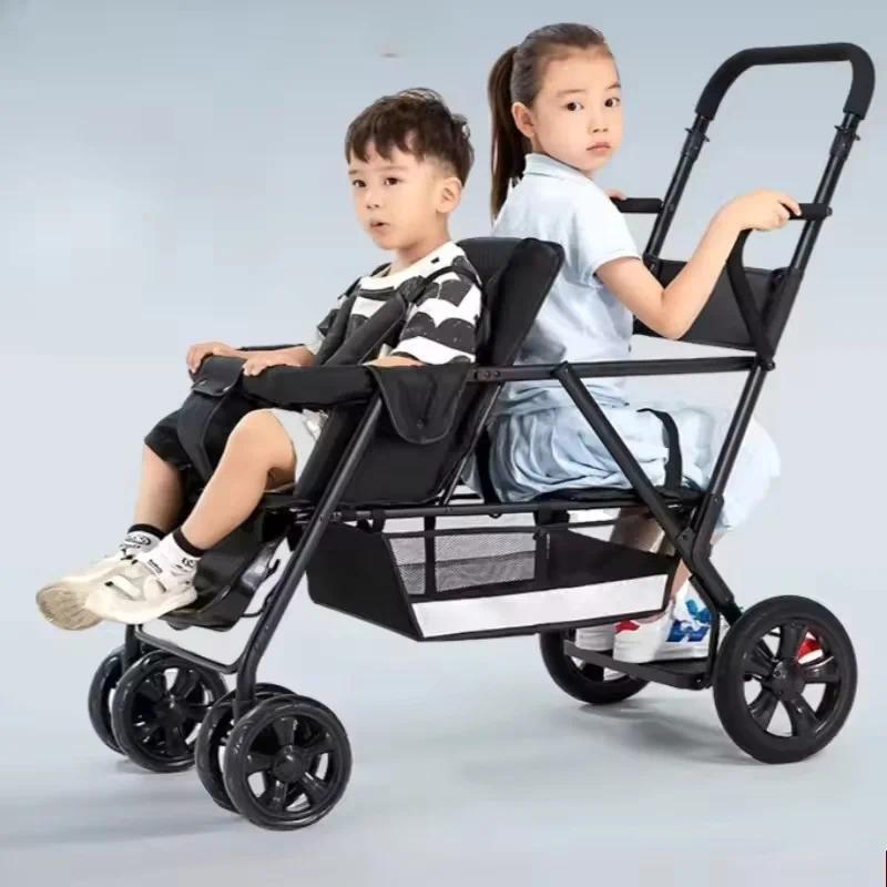 Twin Stroller Multifunctional Baby Stroller Lightweight Double Baby Stroller Foldable Two-way Double