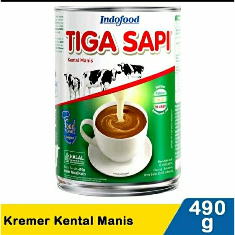 Susu Kental Manis Tiga Sapi 490gr - Rasa Manis Gurih | Susu Kaleng untuk Kue, Minuman & Roti