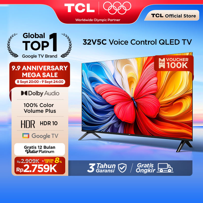 TCL Ultimate QLED FHD TV 32 inch V5C - HDR 10 - Dolby Audio - Google Play/Netflix/Youtube/Disney+Hot
