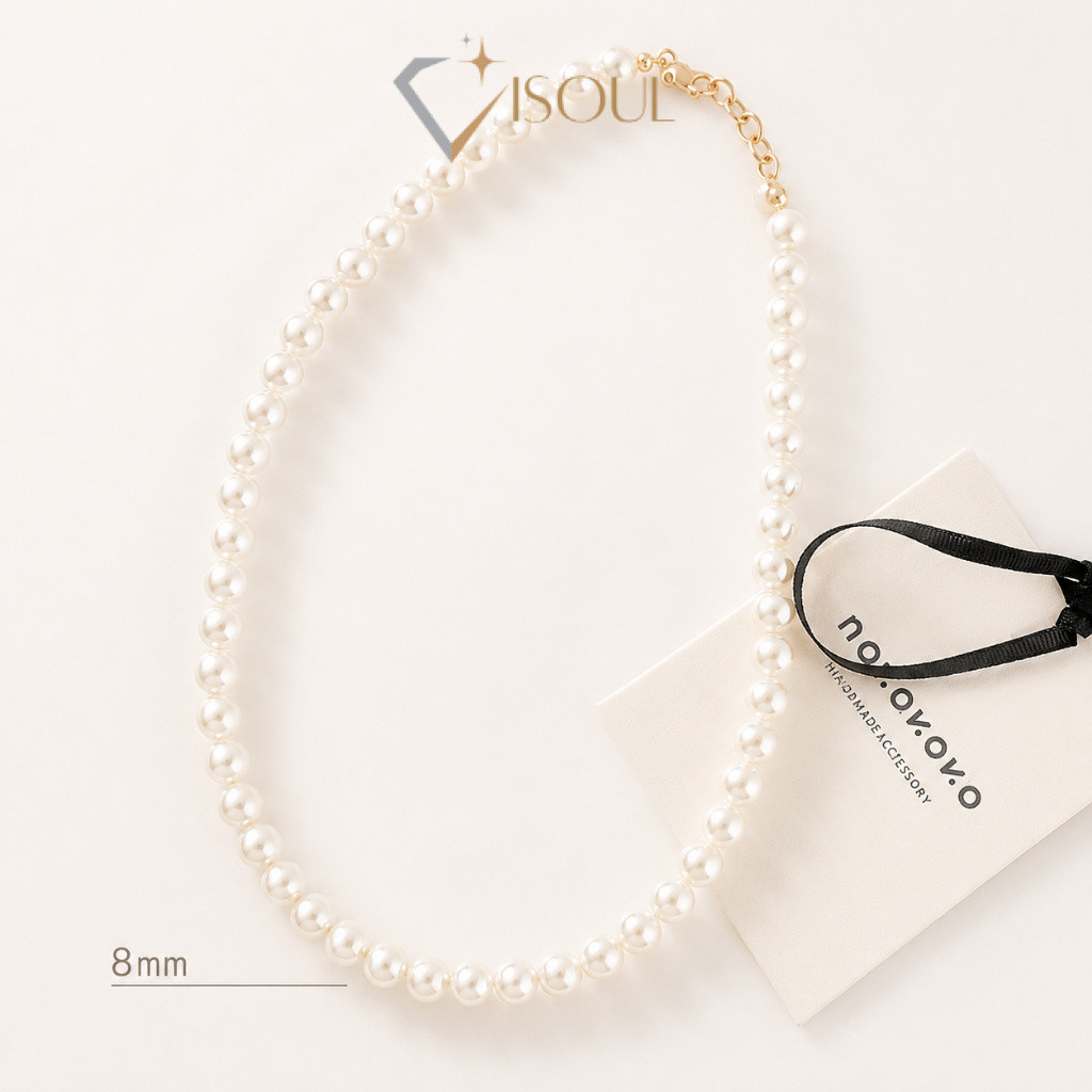 COD Kalung Pearl Choker Titanium Wanita Korea Mutiara Putih Warna Emas Handmade