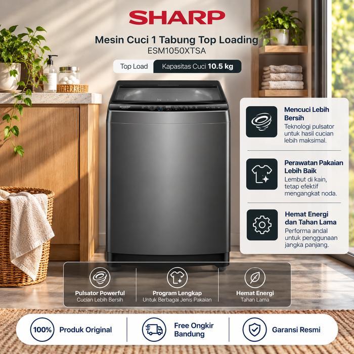 Sharp Mesin Cuci 1 Tabung Top Loading Washer 10.5Kg ESM1050XTSA Mesin Cuci Sharp