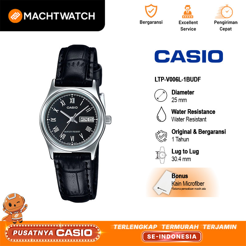 Jam Tangan Wanita Analog Casio Standard LTP-V006L-1BUDF LTPV006 LTP-V006L Black Dial Black Leather B