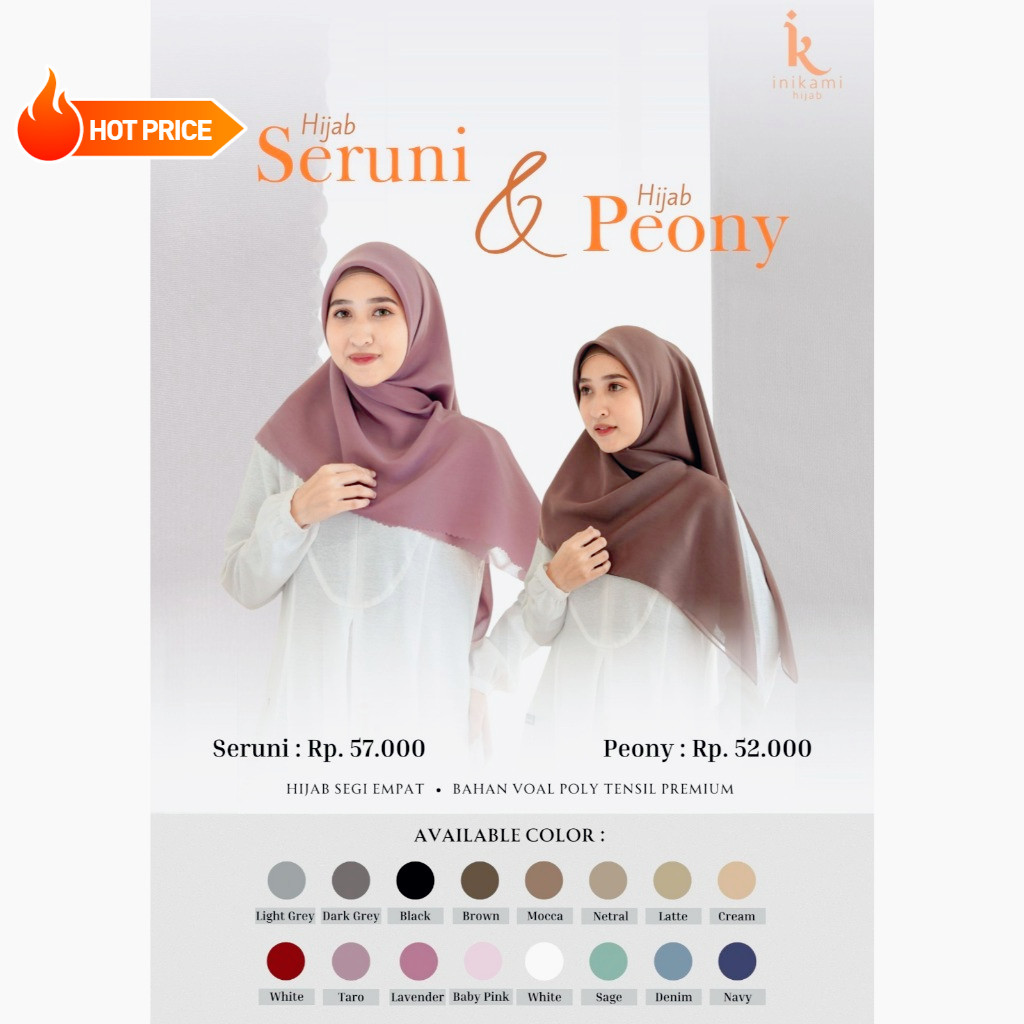 SERUNI - Hijab Segi Empat by INIKAMI HIJAB Bahan Voal Premium Ukuran 115 x 115 cm Hitam Putih Dark G