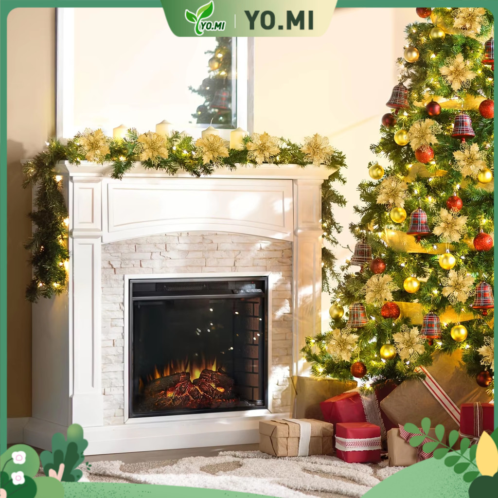 Ornament Natal Hiasan Pohon Natal Bunga Gliter Bunga Natal