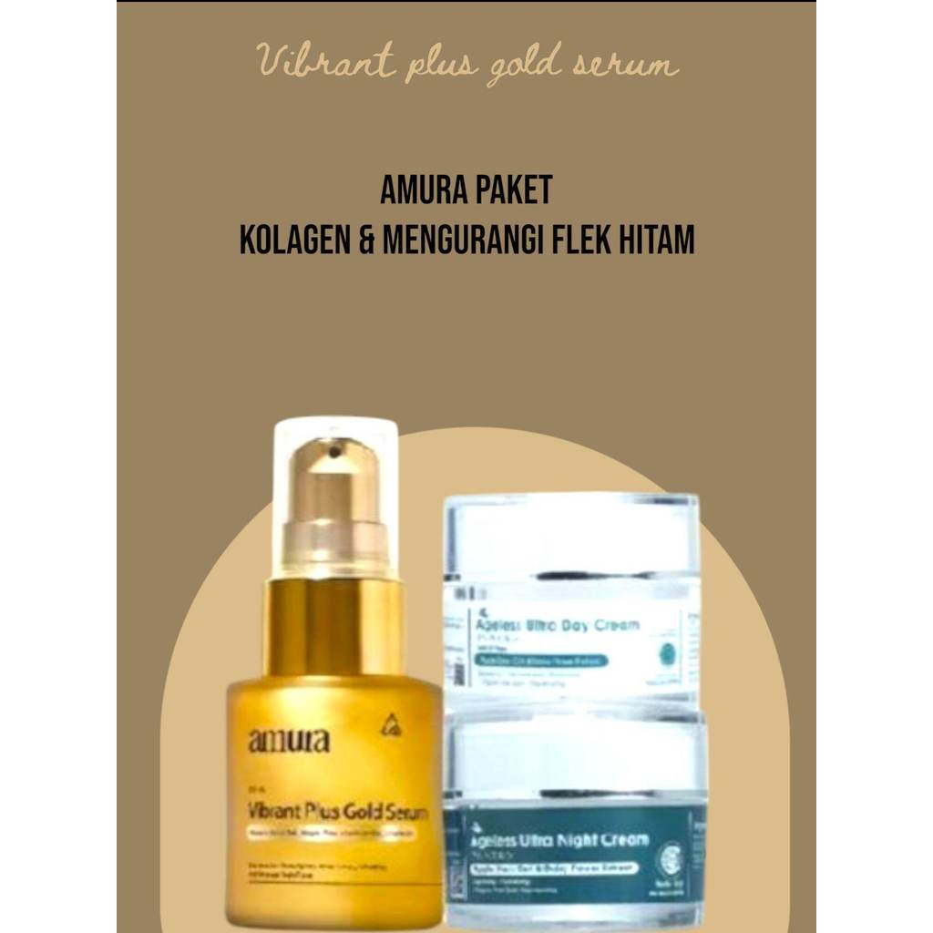 Amura Paket Flek Hitam - Spesialis Hilangkan Flek Hitam & Kencangkan Kulit (Gold, cream day night)