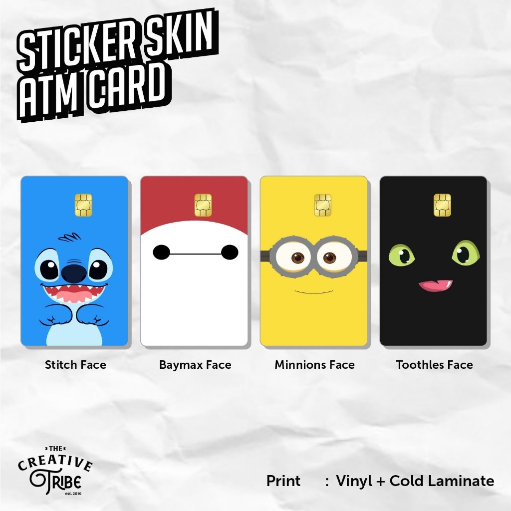 Sticker Skin Card Cartoon Face - Vinyl ATM Debit Credit Etoll Kartun Anime Stitch Minnions Doraemon