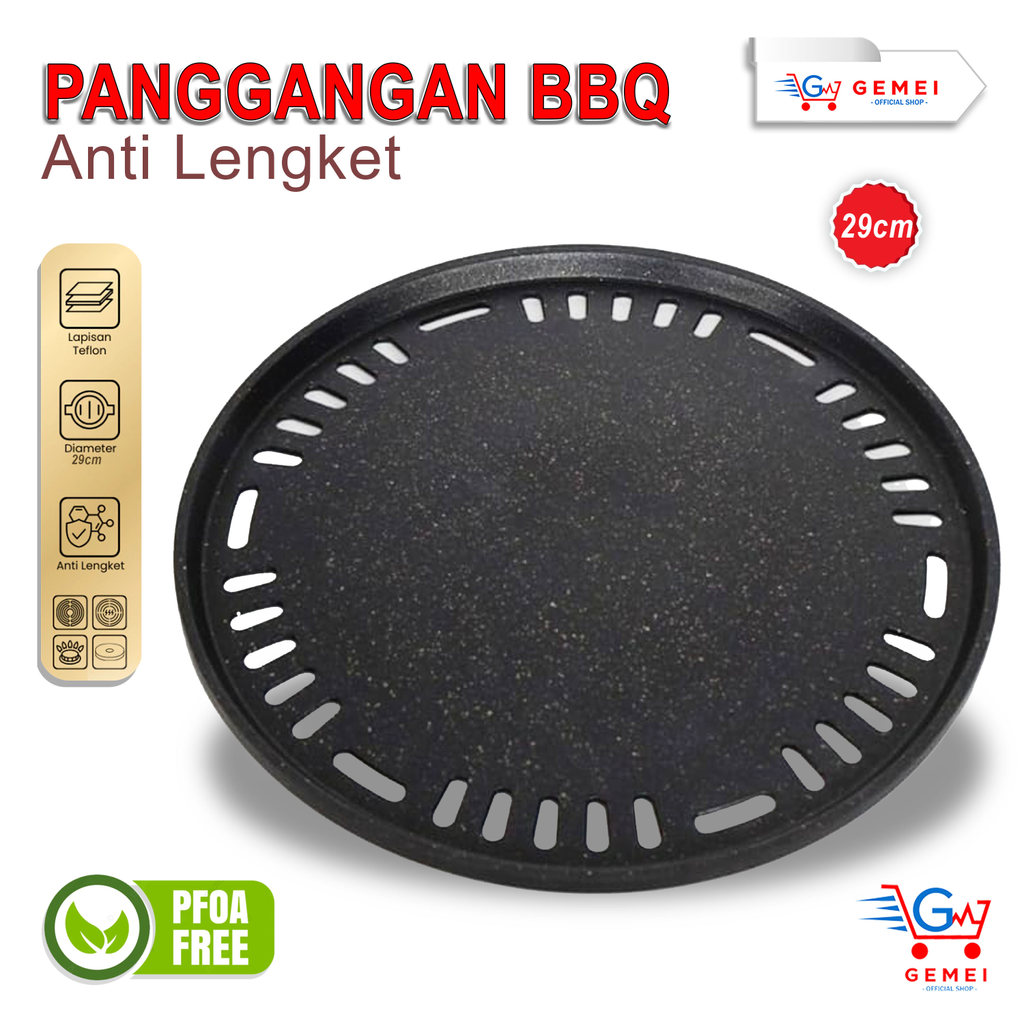 [GEMEI} Panggangan BBQ 30cm Grill Pan Panggangan Anti Lengket Panggangan BBQ Bulat Lapisan Teflon