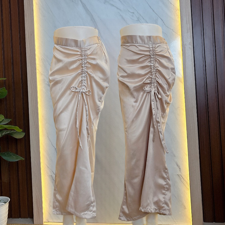 SPECIAL Delova Wardrobe - ROK SERUT SATIN Silk Polos Model Span Panjang Modern Kekinian Premium Maxi