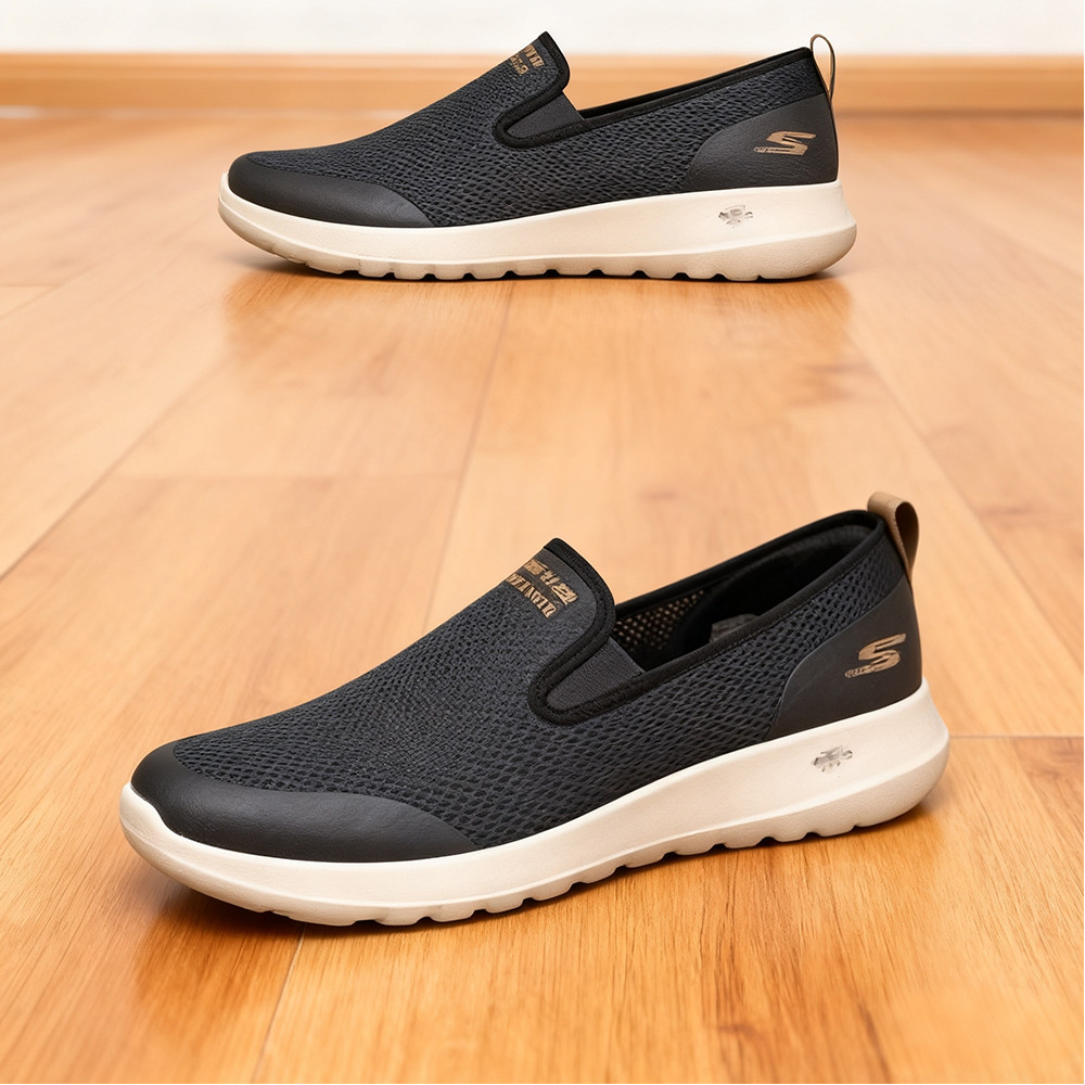 sepatu casual SKECHERS kasual pria hitam / slip on cowok rajut pria shoes