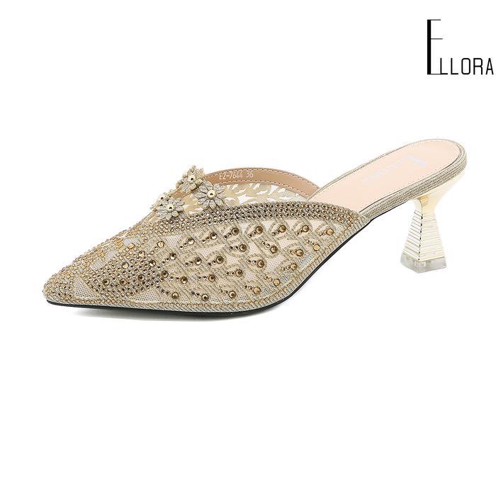 PROMO  ELLORA EZ-7644 Sandal Heels Pesta Mules Import Premium Original Wanita Slip Resistant elegan 