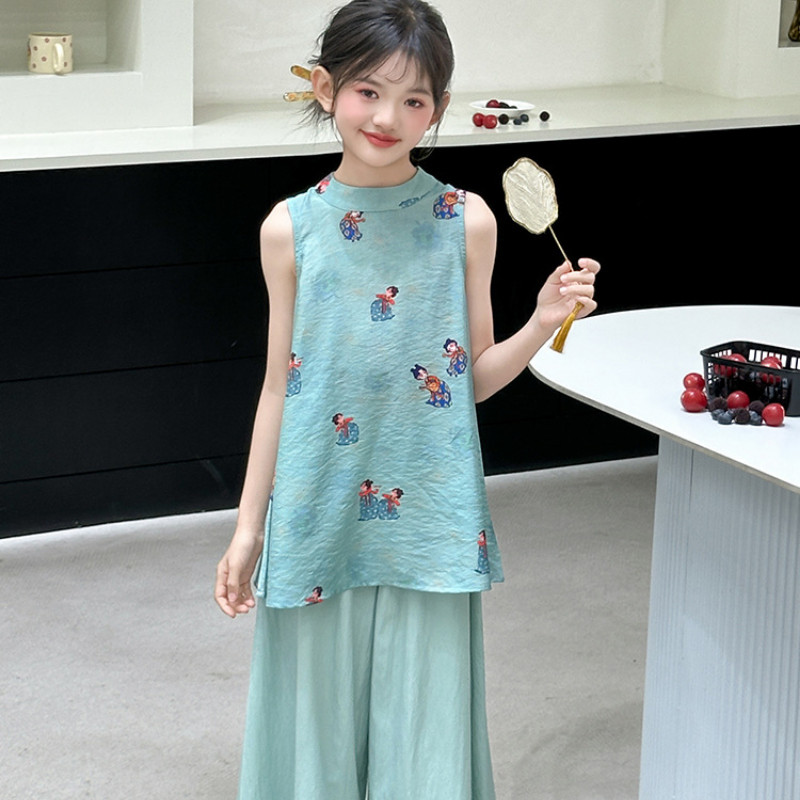 ELF TRIBEMusim Panas Setelan Cina Baru Untuk Anak Perempuan Anak Perempuan Besar Anak-Anak Gaya Kuno