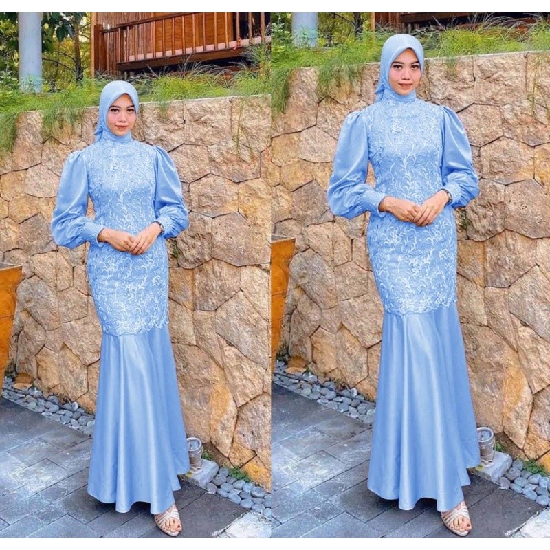 [Padu Dress] Gamis Tile Mutiara Jumbo Warna Biru Muda – MAXI Muslimah Elegan untuk Lebaran & Pesta