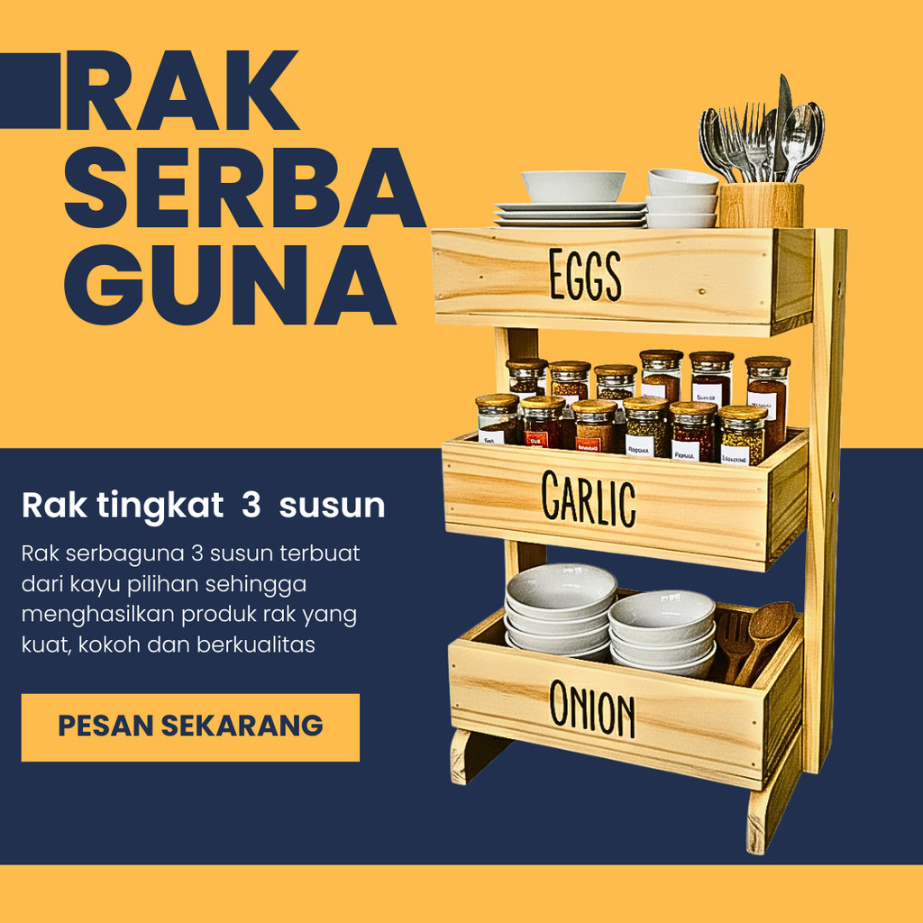 RAK BUMBU SAYUR 3 SUSUN BAHAN KAYU JATI BELANDA