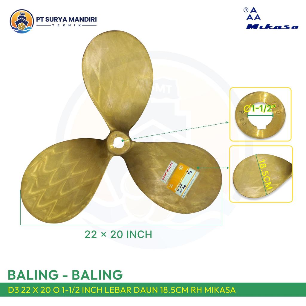 KIPAS MIKASA KAPAL 3 DAUN 22 X 20 O 1 1/2" RH KANAN BALING BALING KUNINGAN