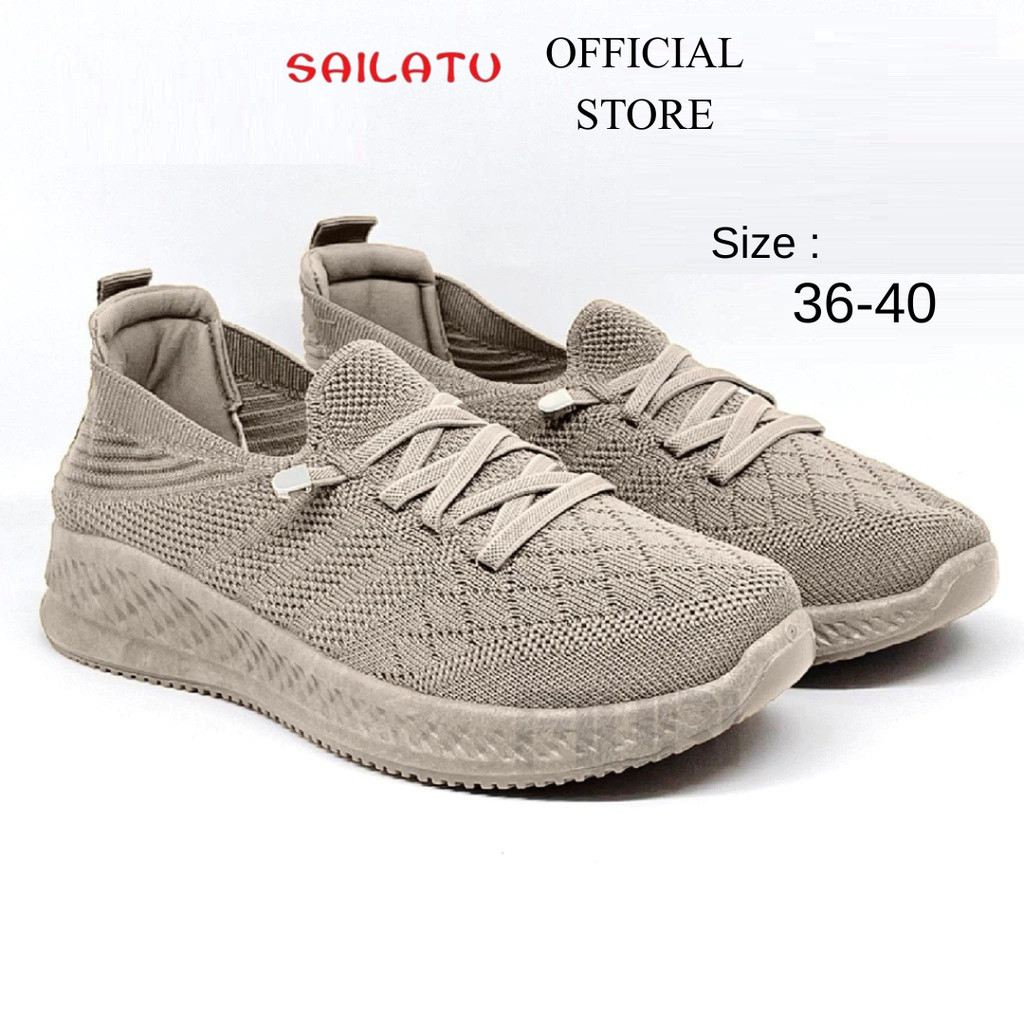 Sailatu - Selop Tali 36-40 - Sepatu Knit Rajut Casual Sekolah Kuliah Kerja Wanita - Mocca