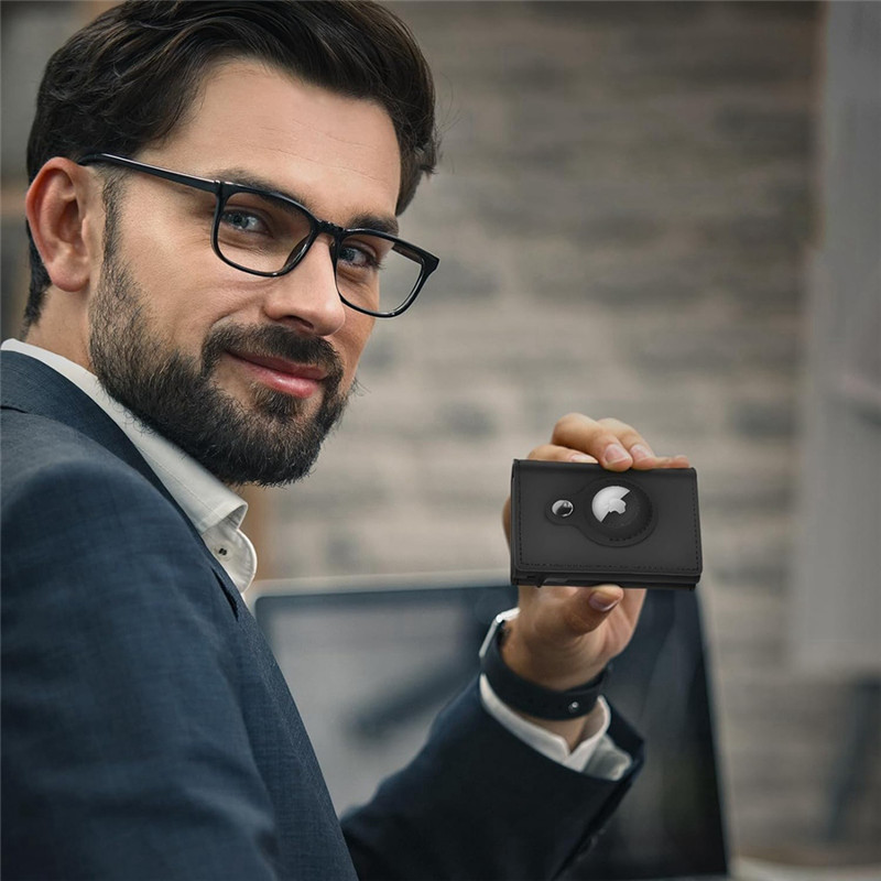 AB33-Wallet Leather For Airtag Wallet RFID Technology Credit Card Holder+Wallet For Men  Airtag(No A