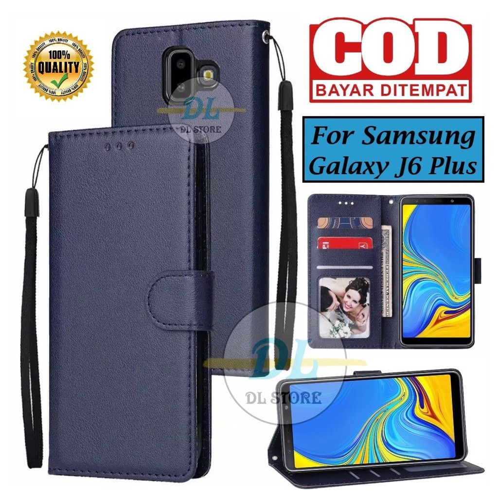 FLIP CASE UNTUK SAMSUNG GALAXY J6 PLUS FLIP LEATHER CASE PREMIUM-FLIP WALLET CASE KULIT UNTUK SAMSUN
