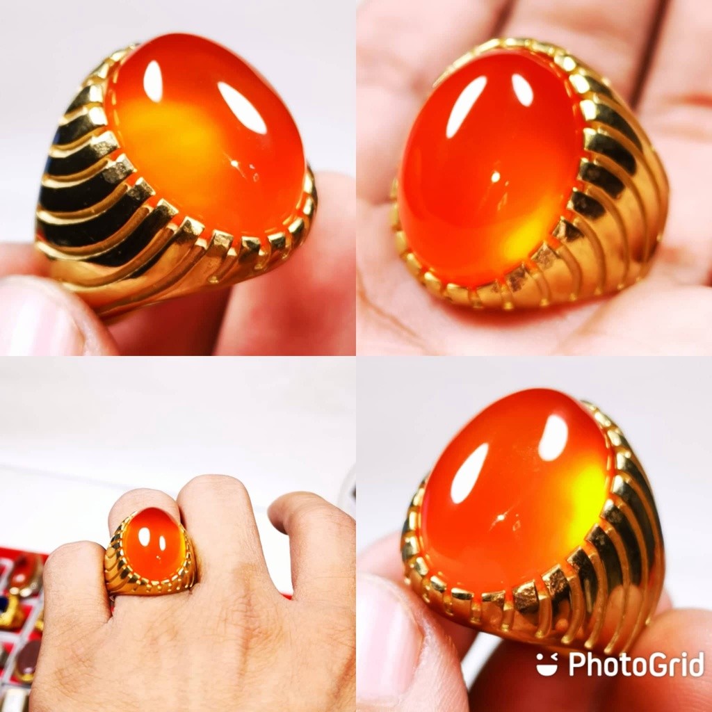Cincin Batu Asli Akik Natural Orange Raflesia Chalchedony Kristal