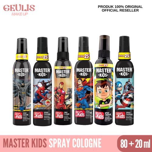 Master Kids Spray Cologne 80+20 ML / Parfum Anak / Batman / Spiderman / Superman / Ben-10 / Caption 