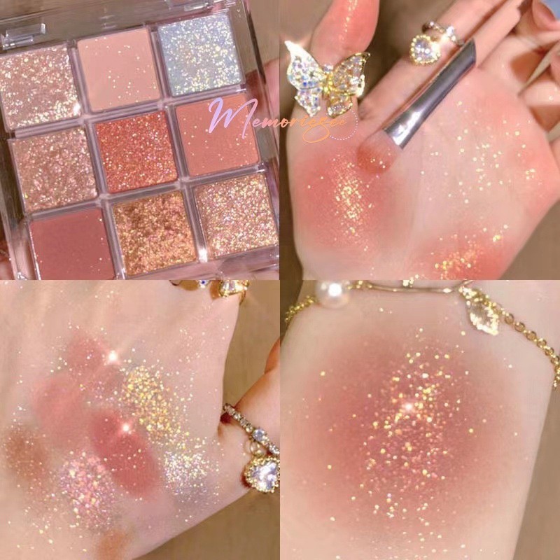 COD- Eyeshadow Palette Waterproof Matte Glitter Shimmer Korea 9 Warna Pigmented Nude Pink Murah Eye 
