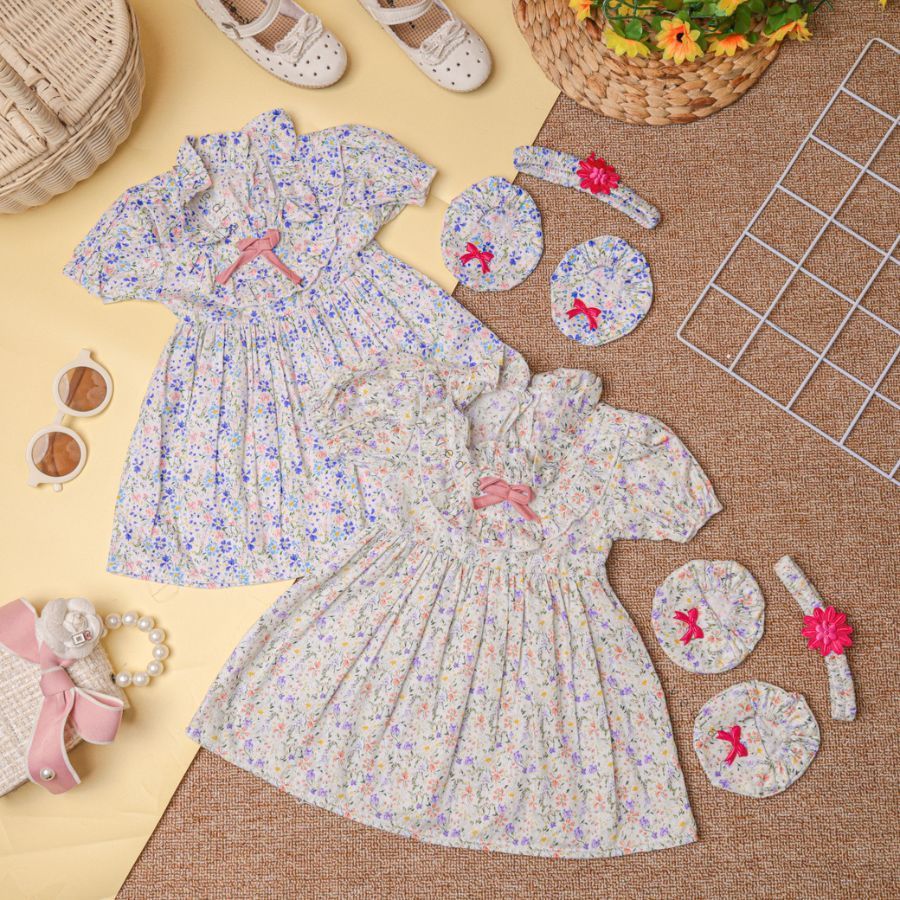 (3in1) Dress Baby Naura GRATIS BANDANA & SEPATU / Setelan Baju Girl  Anak Perempuan Dres Bayi 0-12 0