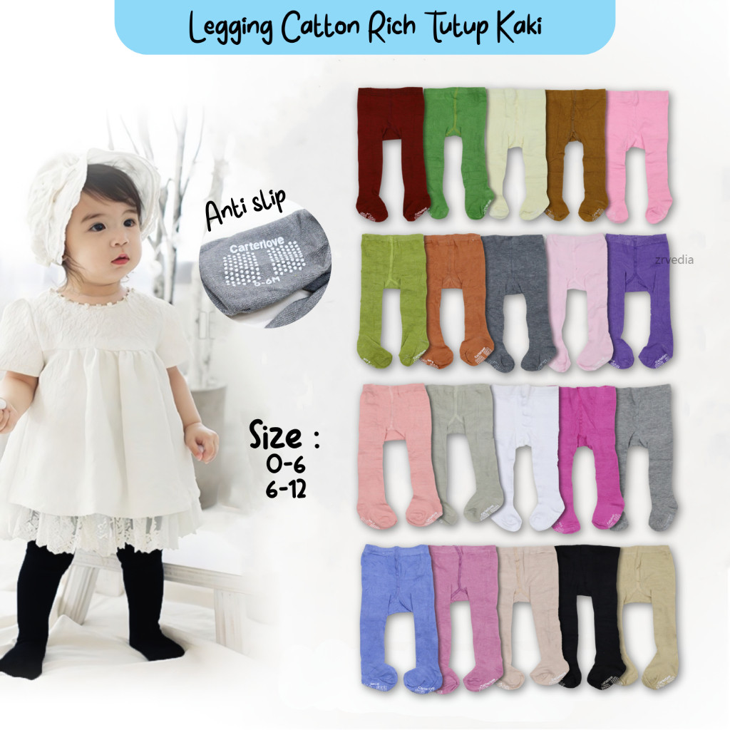 (SNI) Legging Cotton Rich Carter Love Tutup Kaki / Lejing Polos Leging Baby New Born Celana Bayi 0-3