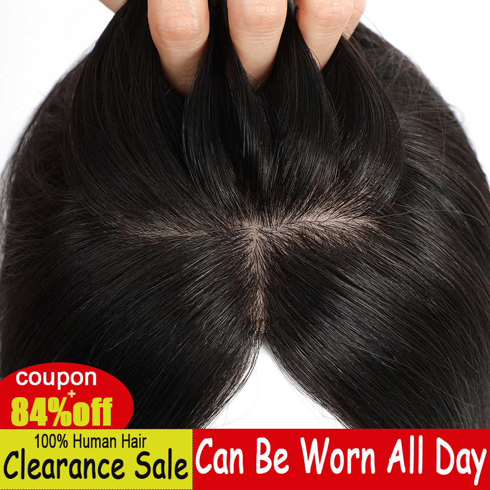 Dazzeal Topper Human Hair Women Natural Straight Crab Hair clips For Hair Topper With Bangs Black Br