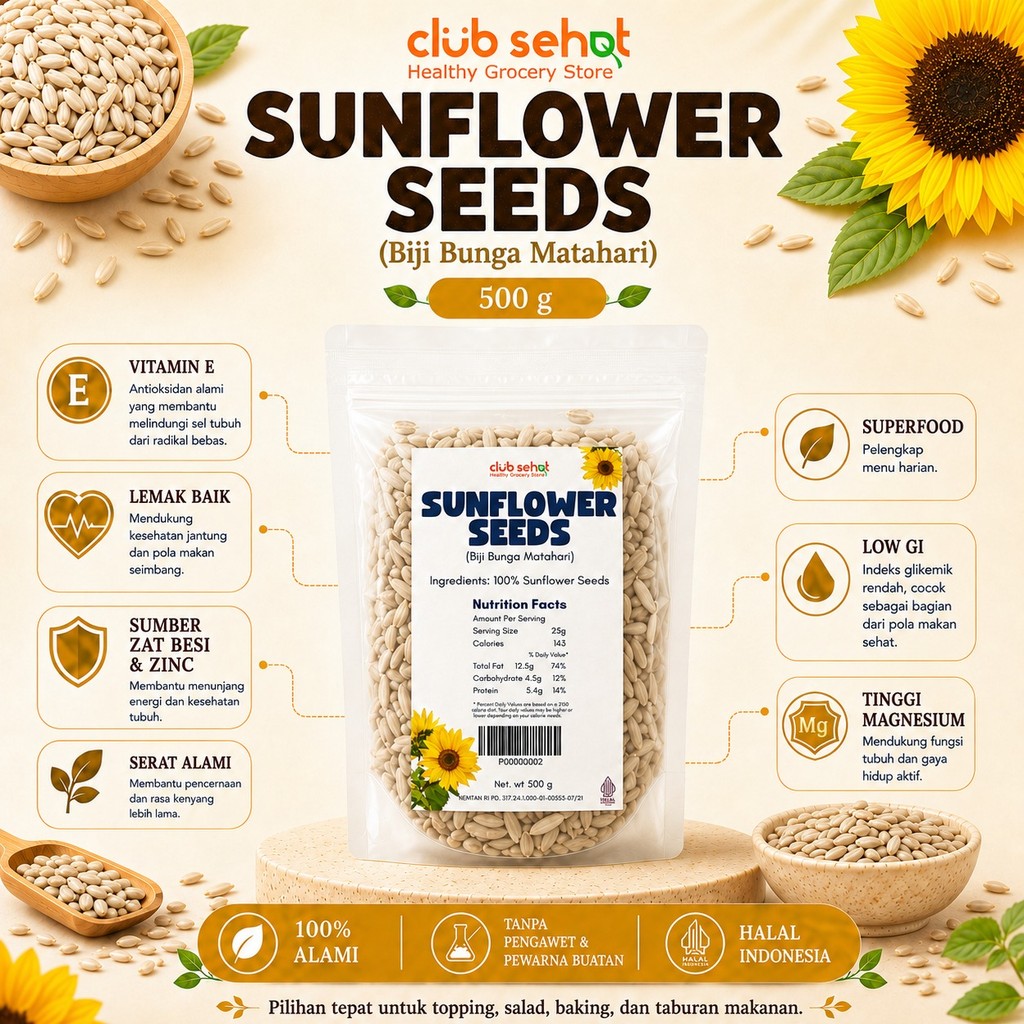 Club Sehat Sunflower Seeds Raw 500Gr Biji Bunga Matahari Mentah Club Sehat