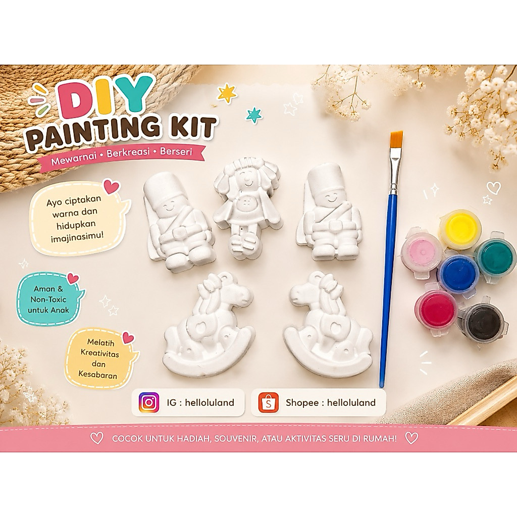 DIY Painting Kit – Gypsum Little Friends (Boneka, Prajurit & Unicorn)