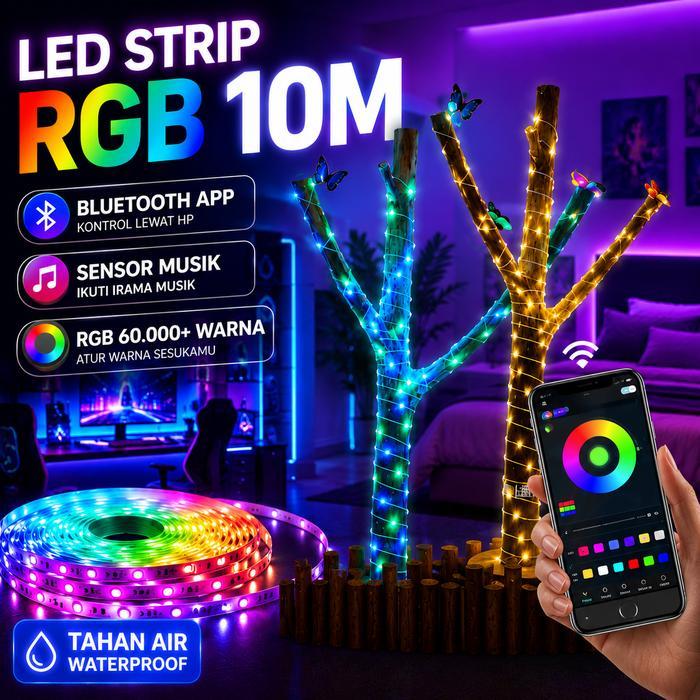 Lampu LED Strip RGB 10M Bluetooth Sensor Musik Lampu Kamar Aesthetic Gaming - SET MAGIC LAMP