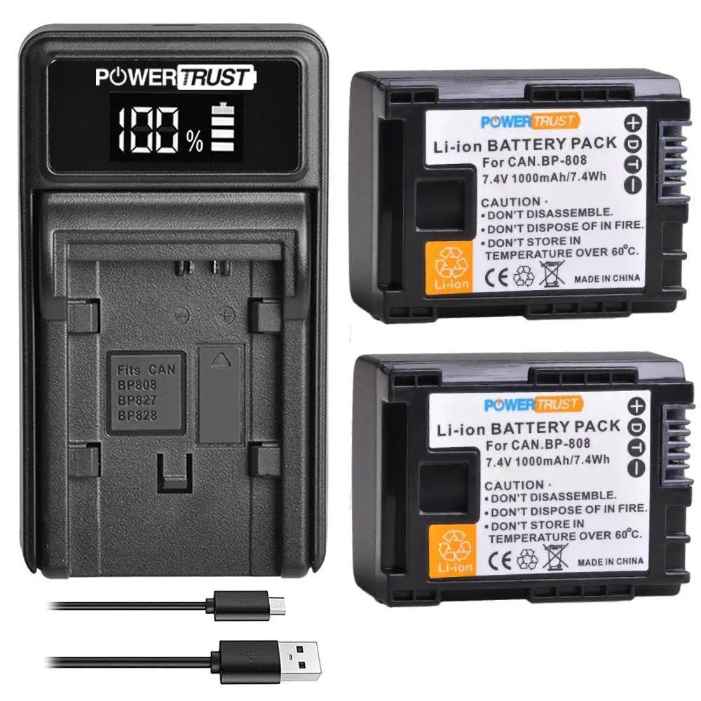 PowerTrust BP-808 Bateria BP 808 Battery +Charger for Canon BP-827 BP 827 BP-819 BP-807 BP-809 HF20 