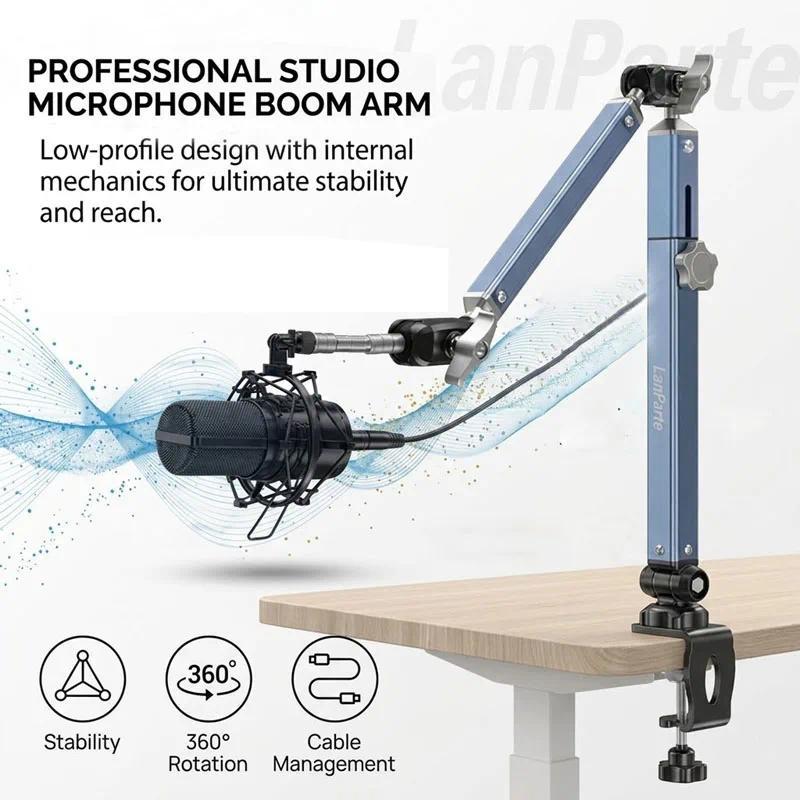 Lanparte Mic Boom Arm Microphone Stand Cable Management for Blue Yeti FIFINE AM8 K669B HyperX QuadCa